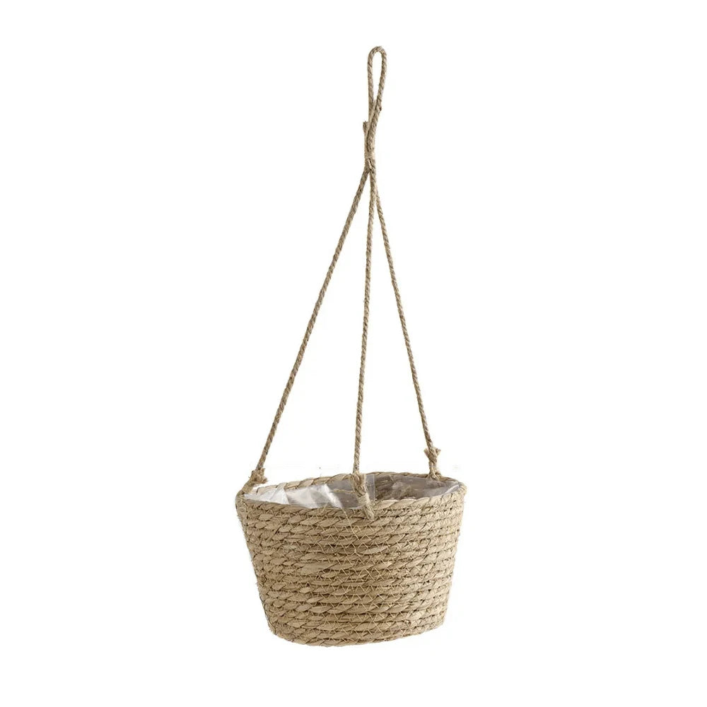 Straw Hanging Basket Flower Planter | Handwoven Twine Woven Plant Basket for Indoor & Outdoor Home Decor