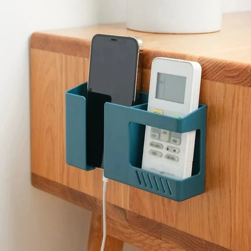 Wall Mounted Remote Controller Storage Box Mobile Phone Charging Holder Storage Box Universal Phone Stand Pen Pencil Organizer
