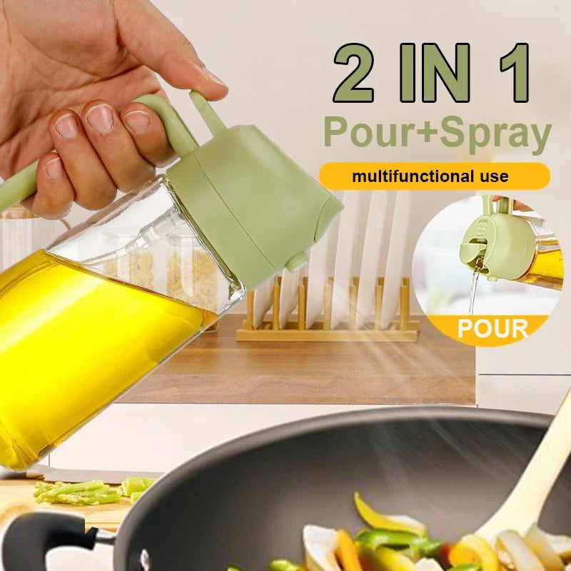 2-in-1 Olive Oil Sprayer & Pourer Bottle | 500ml Refillable Oil Dispenser for Cooking, BBQ & Air Fryer