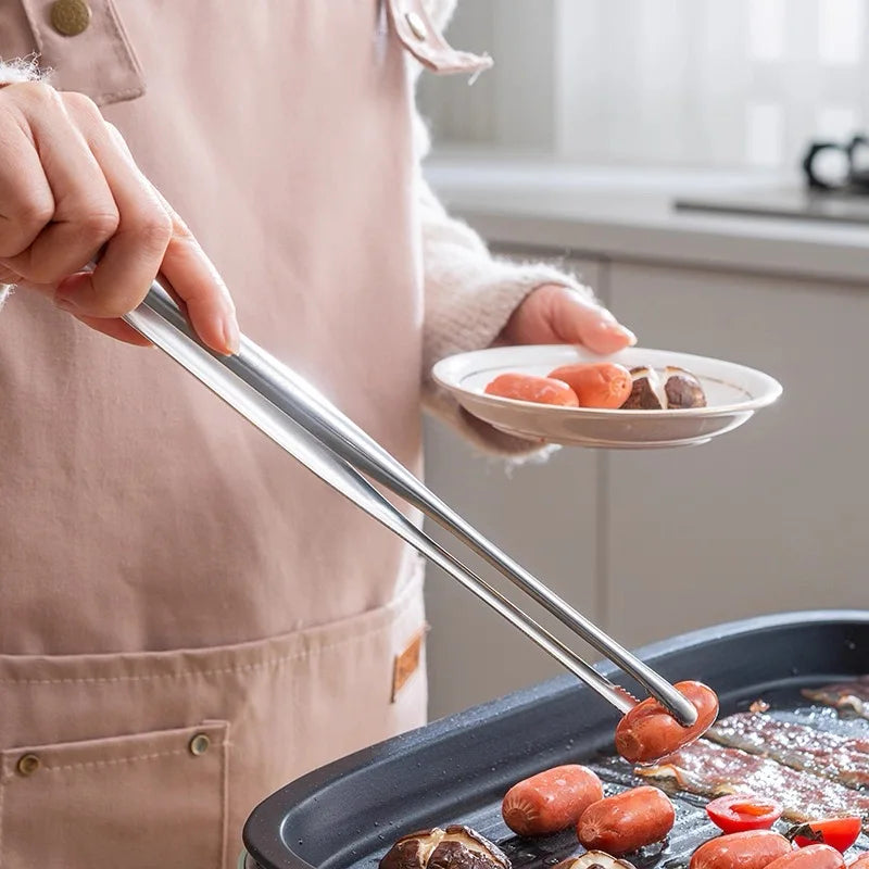 Stainless Steel Kitchen Tongs | Non-Slip BBQ Grill Cooking and Serving Tongs | Long-Handle Cooking Tongs | Food Serving & Grilling Utensil