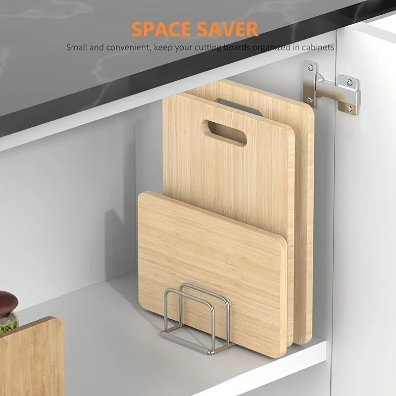 Stainless Steel Pot Lid & Cutting Board Organizer | Heavy-Duty Kitchen Counter Rack | Space-Saving Cookware Storage Holder