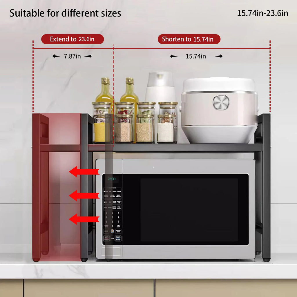 Expandable Microwave Shelf Organizer | Adjustable Kitchen Counter Storage Rack | Rust-Resistant Microwave Stand for Tableware & Kitchen Essentials