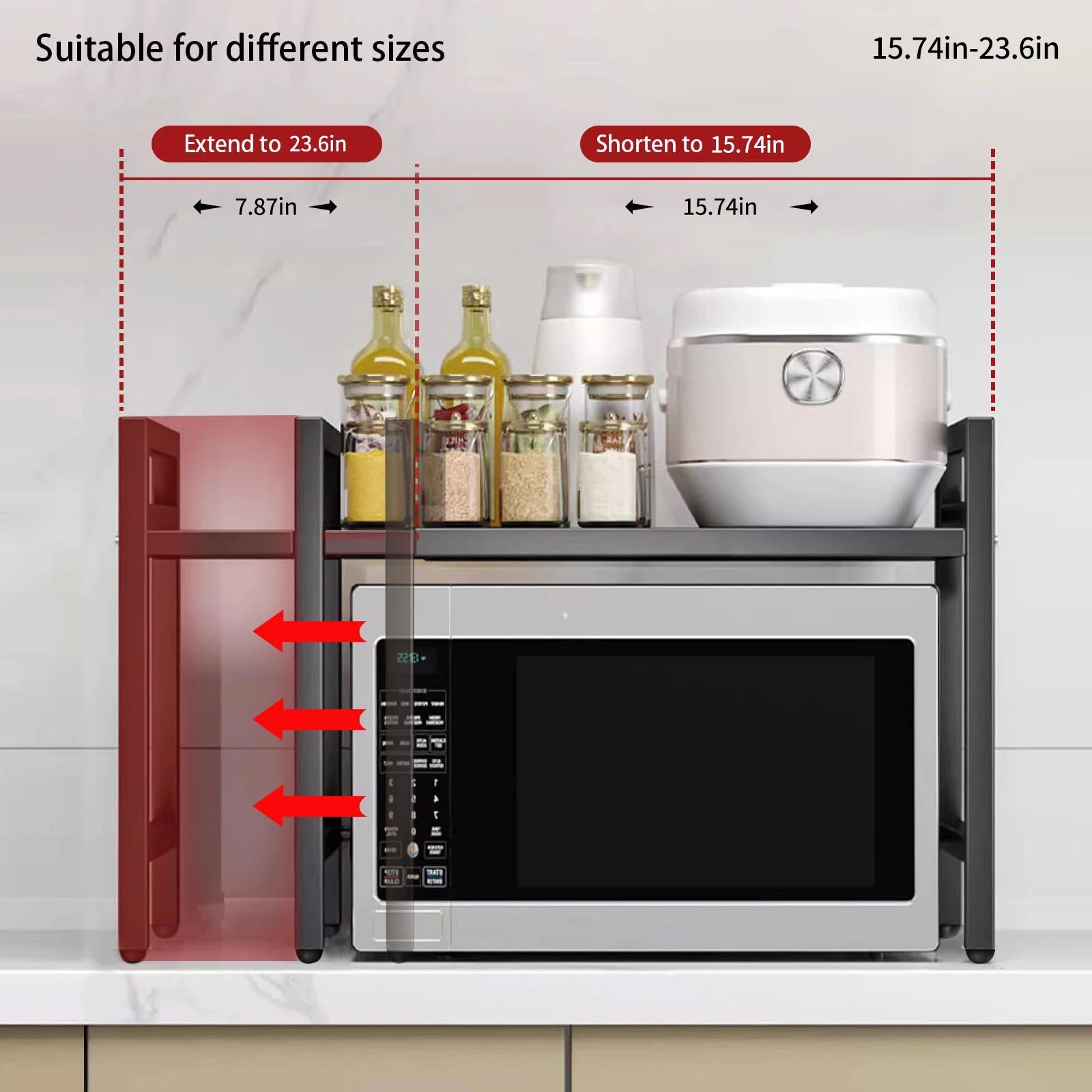 Expandable Microwave Shelf Organizer | Adjustable Kitchen Counter Storage Rack | Rust-Resistant Microwave Stand for Tableware & Kitchen Essentials