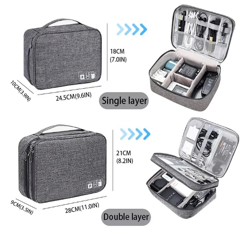 Travel Cable Organizer Bag | Waterproof Electronic Accessories Case for Chargers, USB Cables & Tech Storage