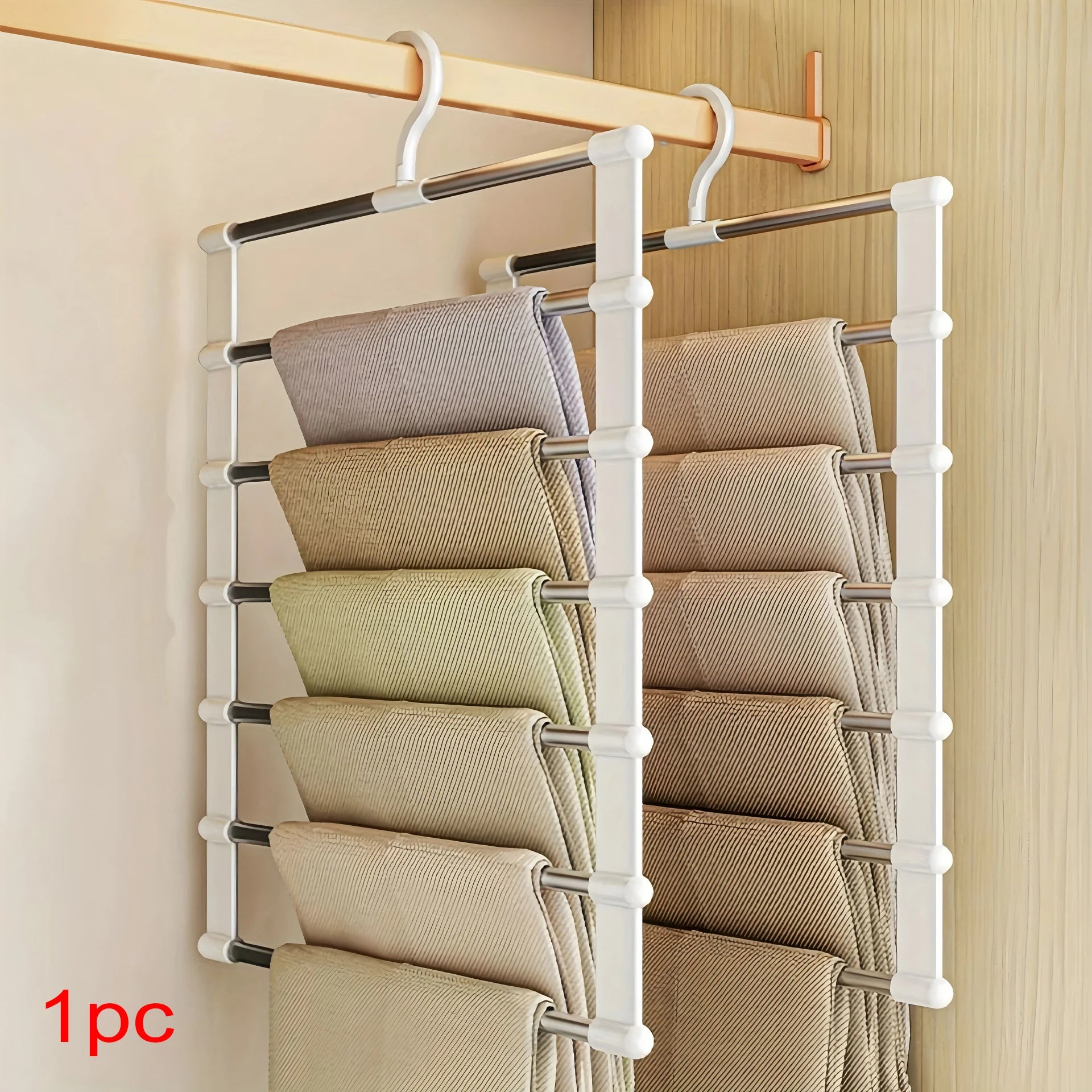 Foldable Stainless Steel Pants Hanger | Space-Saving Closet Organizer for Jeans, Leggings & Trousers | Holds 6 Pairs of Pants