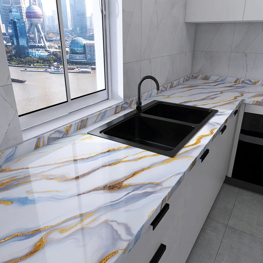 Marble Peel & Stick Wallpaper | Waterproof Oil-Proof Contact Paper for Kitchen Countertops, Cabinets & Backsplash Renovation