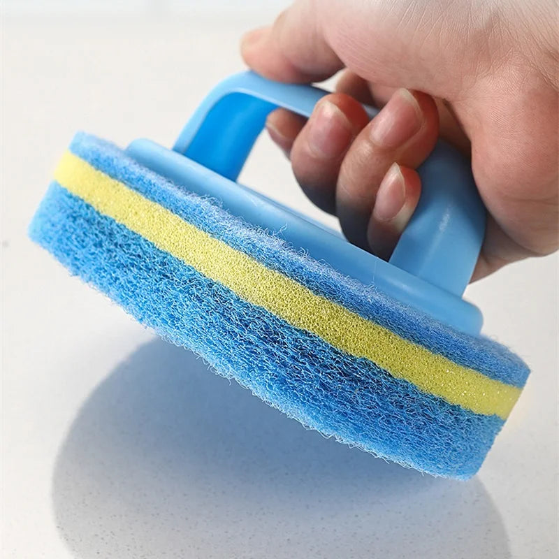 Household Cleaning Brush with Handle | Thick Sponge Scrub Brush for Kitchen & Bathroom | Bathtub Sink Floor & Wall Cleaning Tool | Reusable Scouring Brush