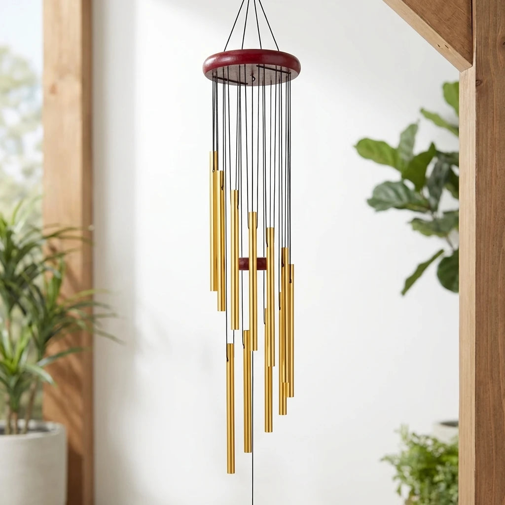 12-Tube Aluminum Wind Chimes | Outdoor Hanging Wind Chime Decor with Hook | Gold & Silver Garden Decoration