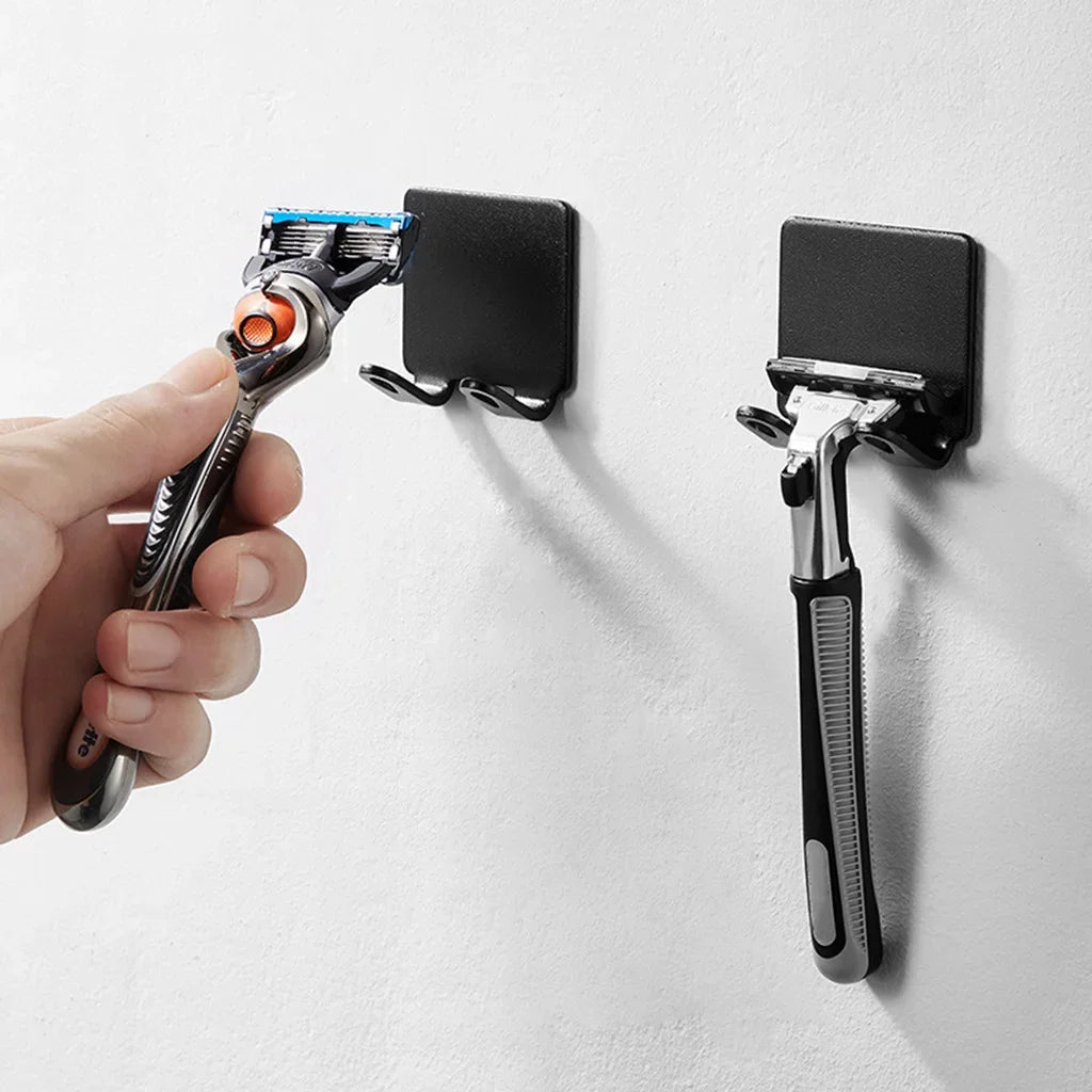 2/4PCS Adhesive Razor Holder Wall Mounted Bathroom For Shower Hook Rack Gillette Shaver Shaving Holder Black Plastic Hook