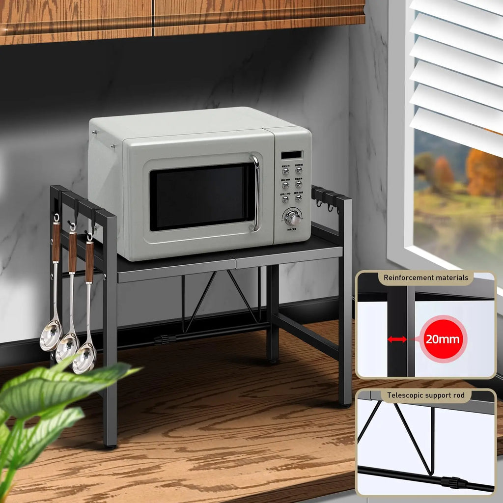 Expandable Microwave Shelf Organizer | Adjustable Kitchen Counter Storage Rack | Rust-Resistant Microwave Stand for Tableware & Kitchen Essentials