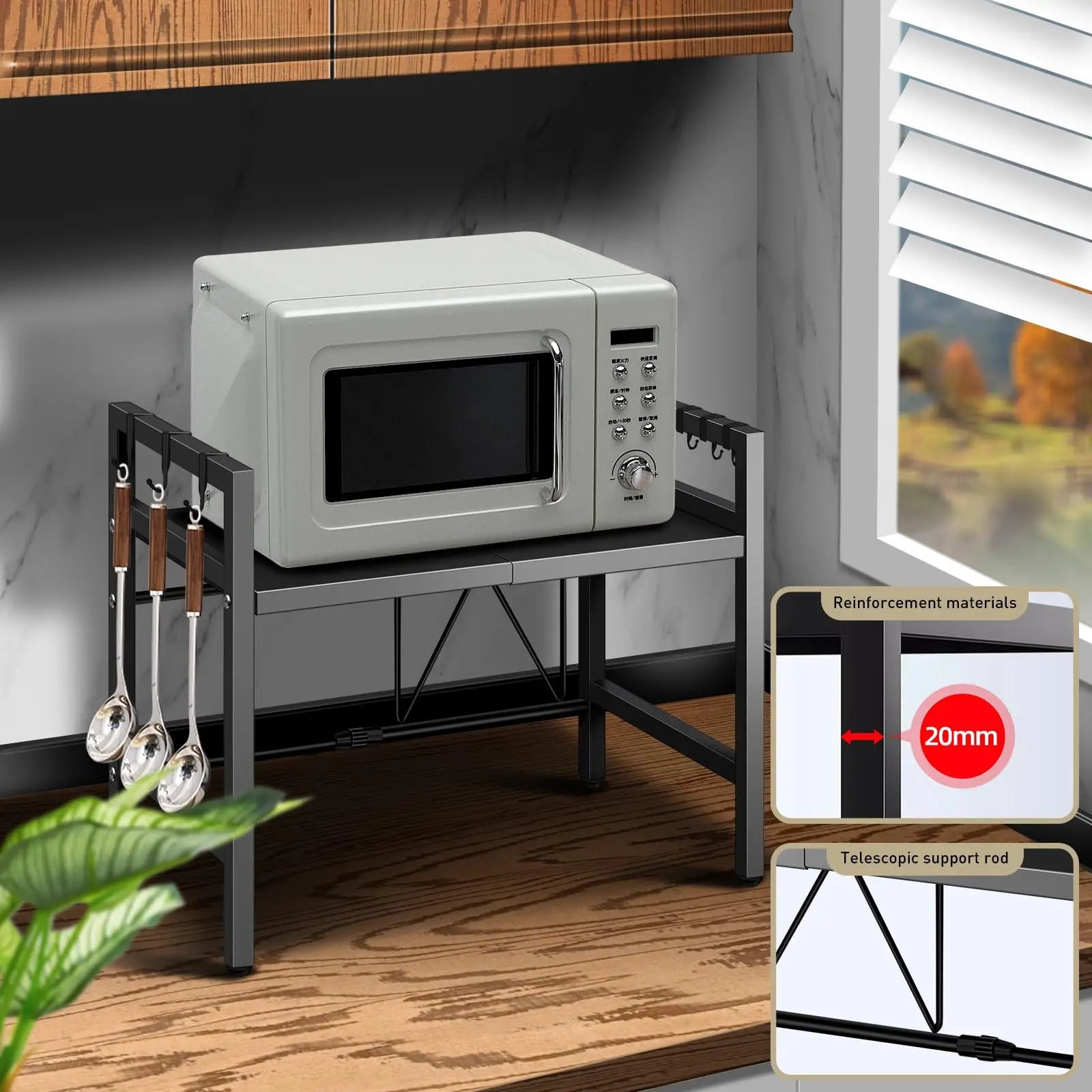 Expandable Microwave Shelf Organizer | Adjustable Kitchen Counter Storage Rack | Rust-Resistant Microwave Stand for Tableware & Kitchen Essentials