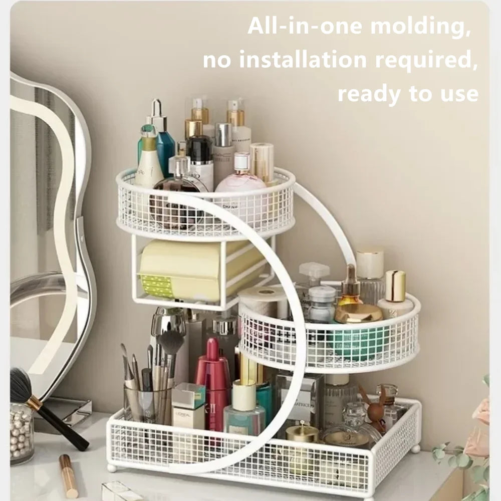 Multi-Layer Makeup Storage Rack | Metal Cosmetic Organizer for Skincare & Beauty Products | No-Assembly Vanity Storage Shelf