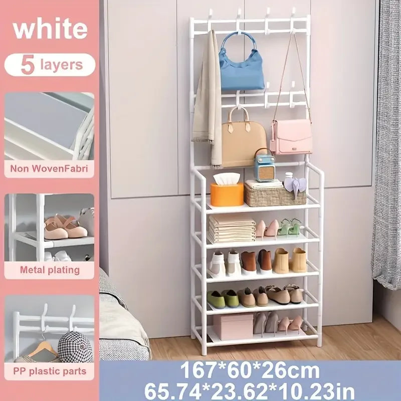 Coat Hanger with Shoe Rack | Entryway Hall Tree with Double Hooks for Jackets, Hats & Bags | Home Organization