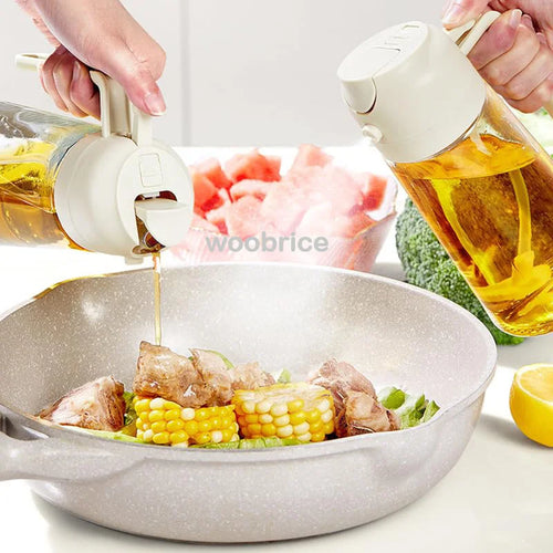 2-in-1 Oil Sprayer & Dispenser Bottle | Refillable Kitchen Oil Spray Bottle | Silicone Oil Brush Sold Separately | Olive Oil & Cooking Oil Mister for Cooking