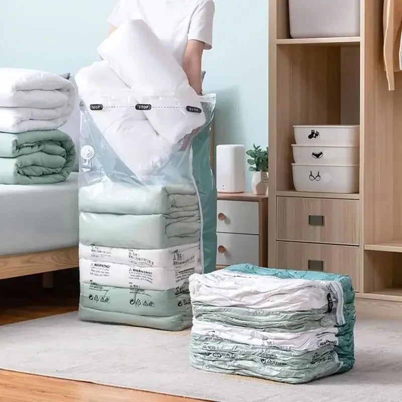 No-Pump Vacuum Storage Bag | Large Compression Bag for Clothes, Blankets & Travel | Space-Saving Organizer