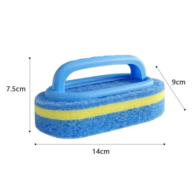 Household Cleaning Brush with Handle | Thick Sponge Scrub Brush for Kitchen & Bathroom | Bathtub Sink Floor & Wall Cleaning Tool | Reusable Scouring Brush