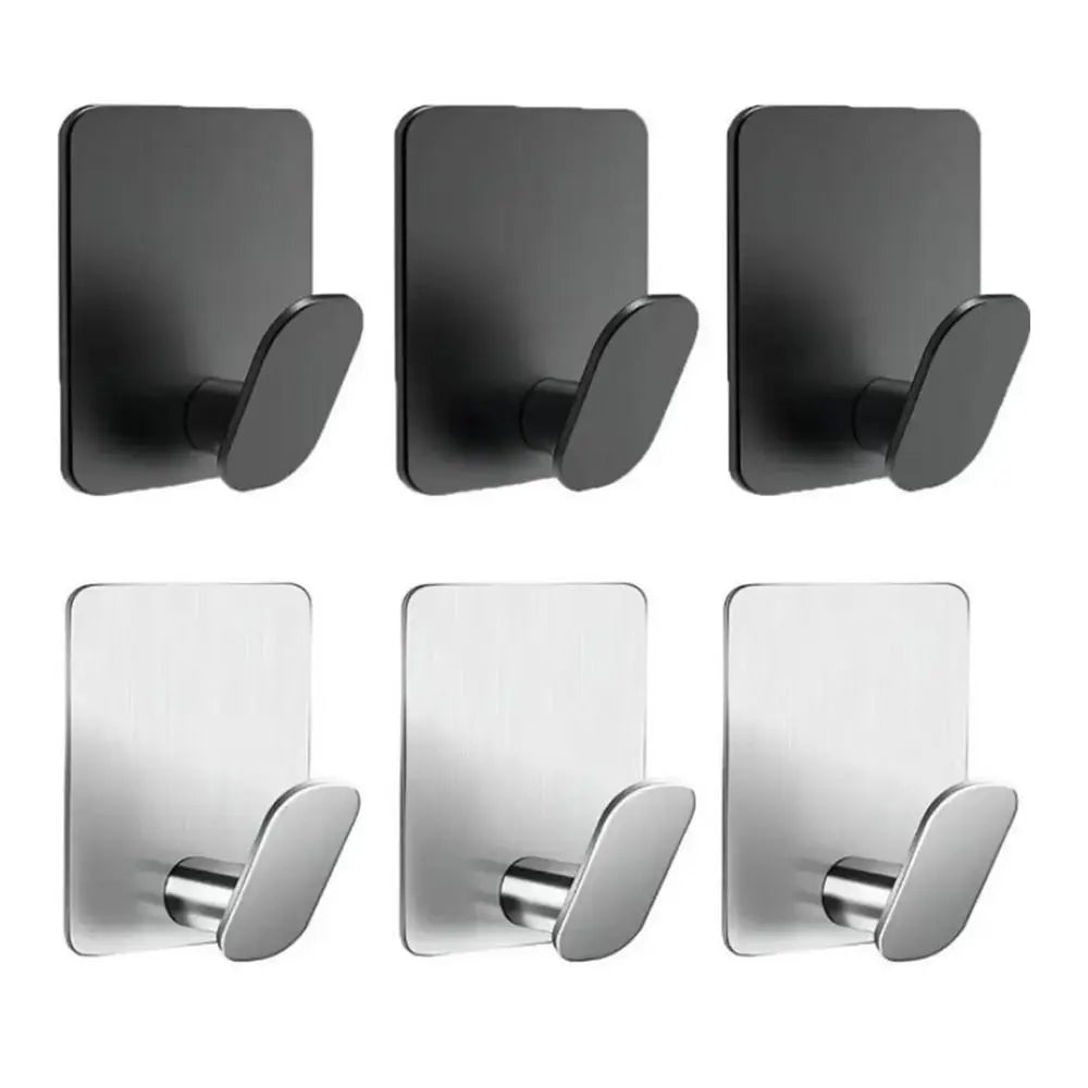 3pcs Multi-purpose Stainless Steel Wall Hooks Rust Proof Adhesive Hooks Bathroom Clothes Hooks Organization Accessory