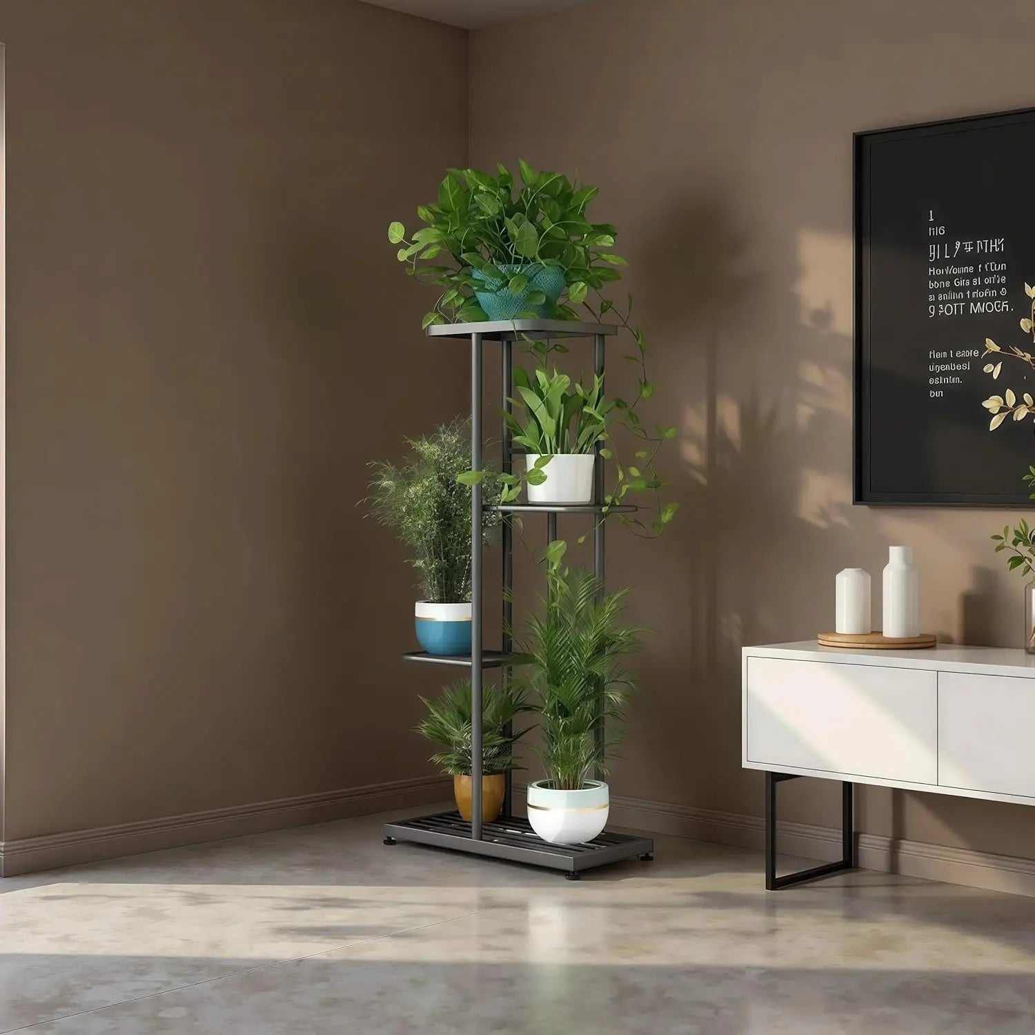 4-Tier Metal Plant Stand | Indoor & Outdoor Corner Plant Shelf for Patio, Balcony, Living Room & Garden