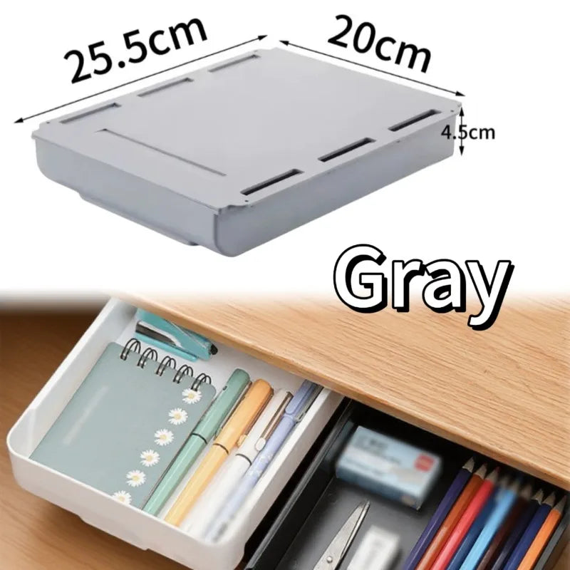 Hidden Under Desk Storage Drawer | Self-Adhesive Sliding Organizer Box | Desk Drawer for Office Supplies, Makeup & Accessories