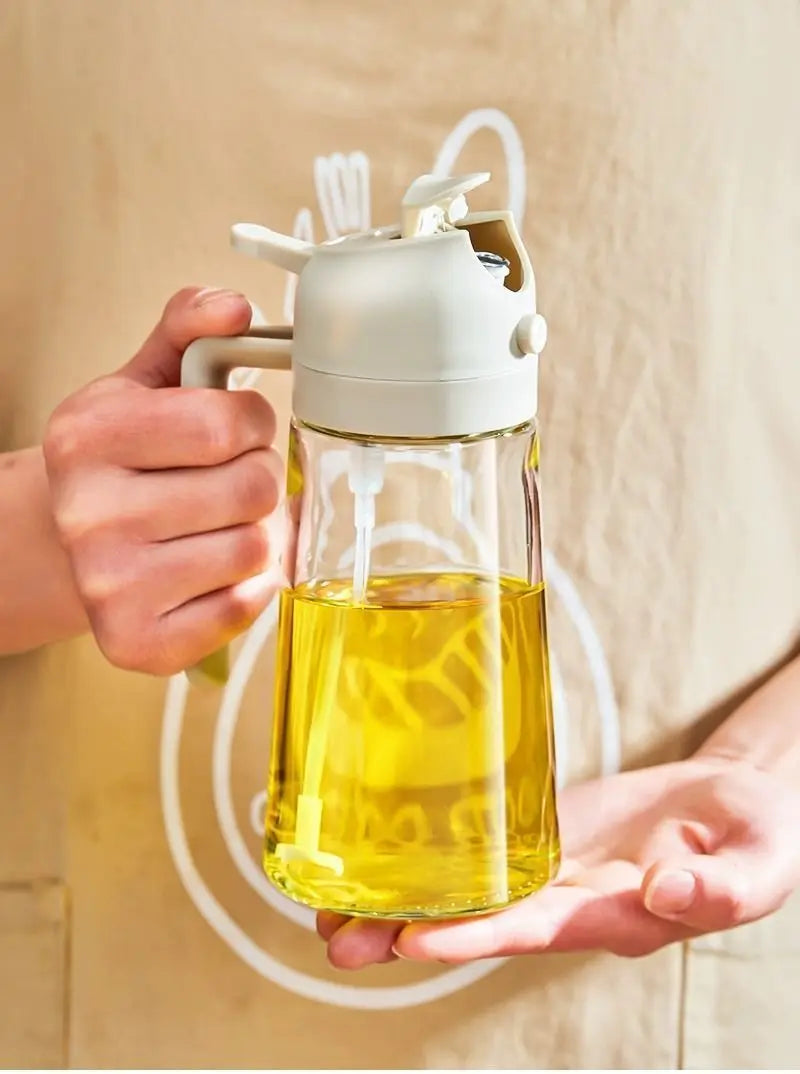 2-in-1 Oil Sprayer & Dispenser Bottle | Refillable Kitchen Oil Spray Bottle | Silicone Oil Brush Sold Separately | Olive Oil & Cooking Oil Mister for Cooking