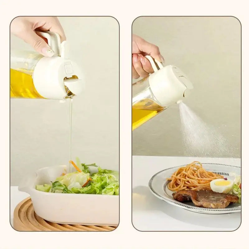 2-in-1 Oil Sprayer & Dispenser Bottle | Refillable Kitchen Oil Spray Bottle | Silicone Oil Brush Sold Separately | Olive Oil & Cooking Oil Mister for Cooking