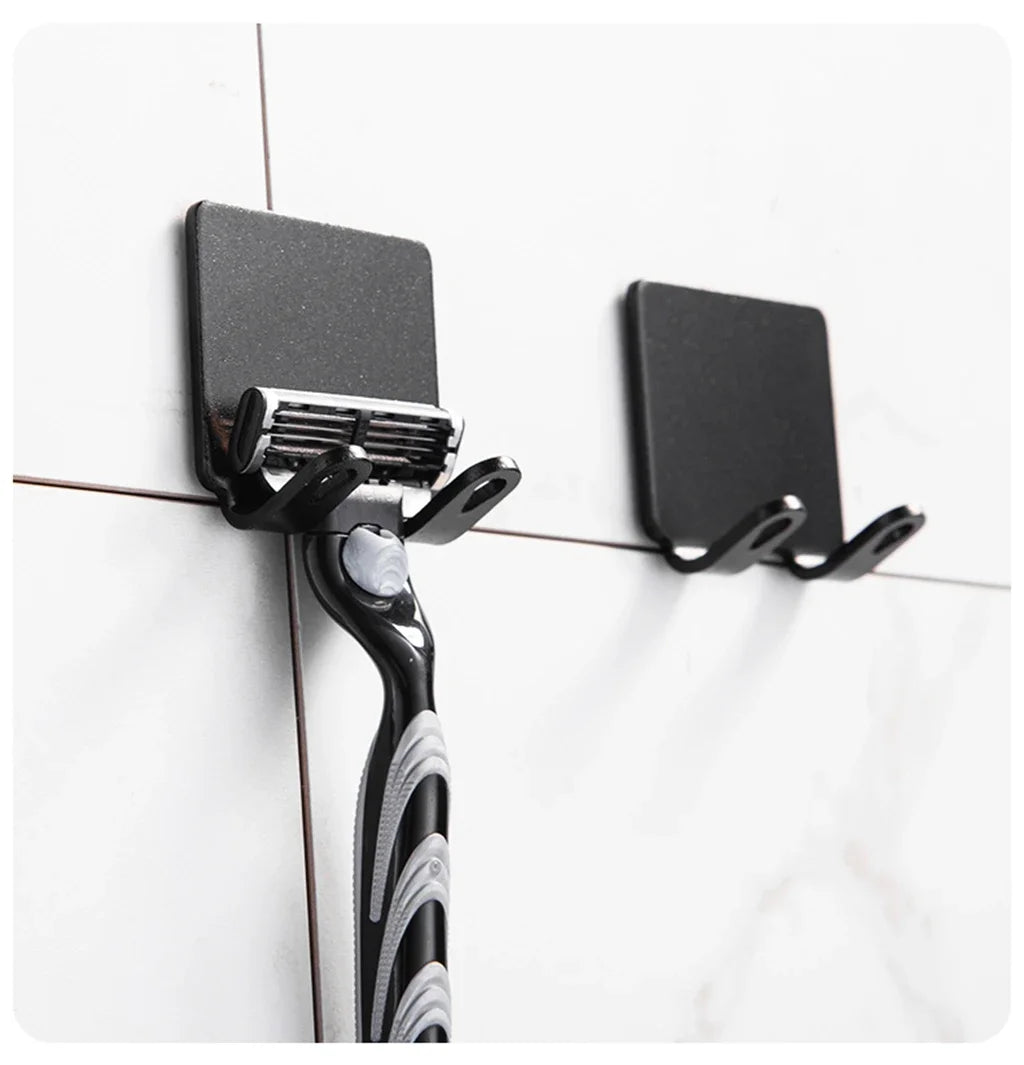 2/4PCS Adhesive Razor Holder Wall Mounted Bathroom For Shower Hook Rack Gillette Shaver Shaving Holder Black Plastic Hook
