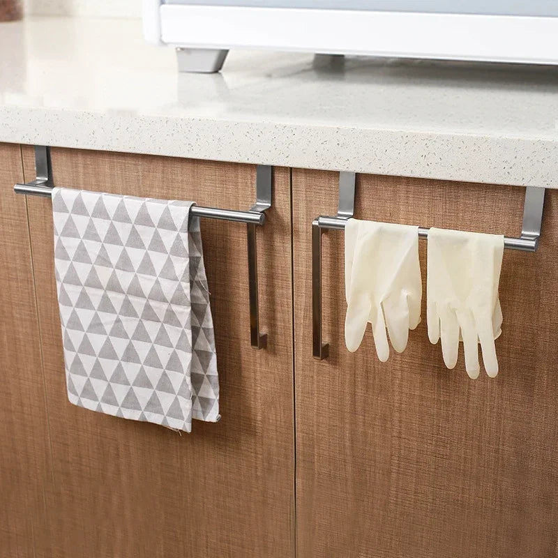 Stainless Steel Over Cabinet Towel Bar | No Drilling Kitchen & Bathroom Door Towel Holder | Hanging Organizer Rack | Bar Only. Towel NOT Included