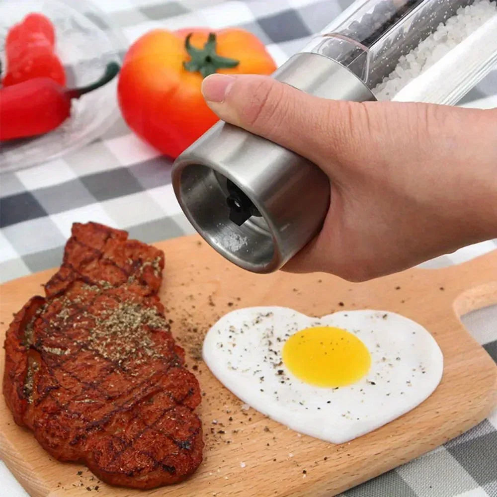 2-in-1 Salt & Pepper Grinder | Dual Chamber Manual Spice Mill with Adjustable Grinders | Stainless Steel Salt and Pepper Shaker | Kitchen Accessory