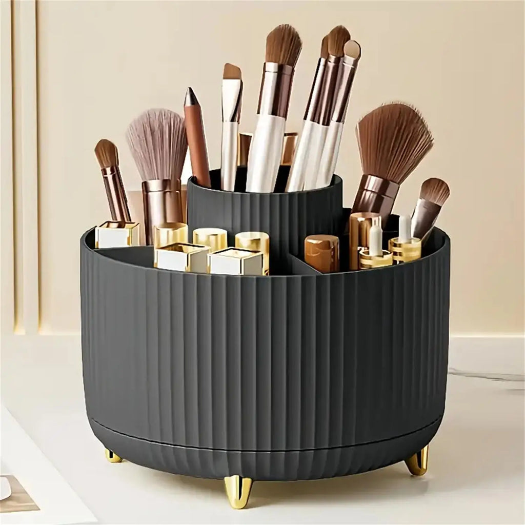 360° Rotating Makeup Organizer | Multi-Compartment Cosmetic Storage Holder | Vanity Organizer for Brushes & Skincare
