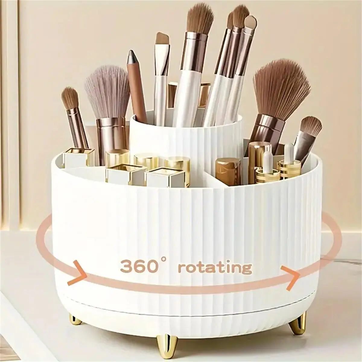 360° Rotating Makeup Organizer | Multi-Compartment Cosmetic Storage Holder | Vanity Organizer for Brushes & Skincare