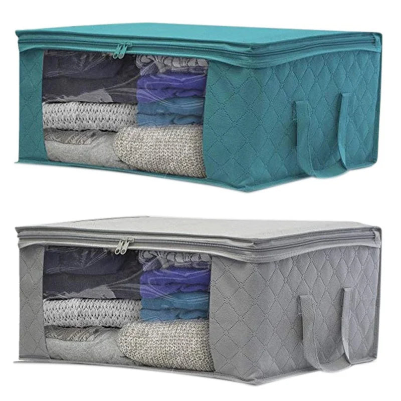 Large Foldable Storage Bin with Clear Window | Stackable Clothing & Blanket Organizer with Handles | Closet & Under Bed Storage