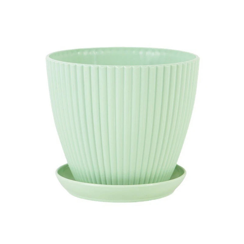 Small Indoor Flower Pot with Drainage Tray | Round Plastic Planter for Succulents, Herbs & Houseplants | Desk & Home Decor