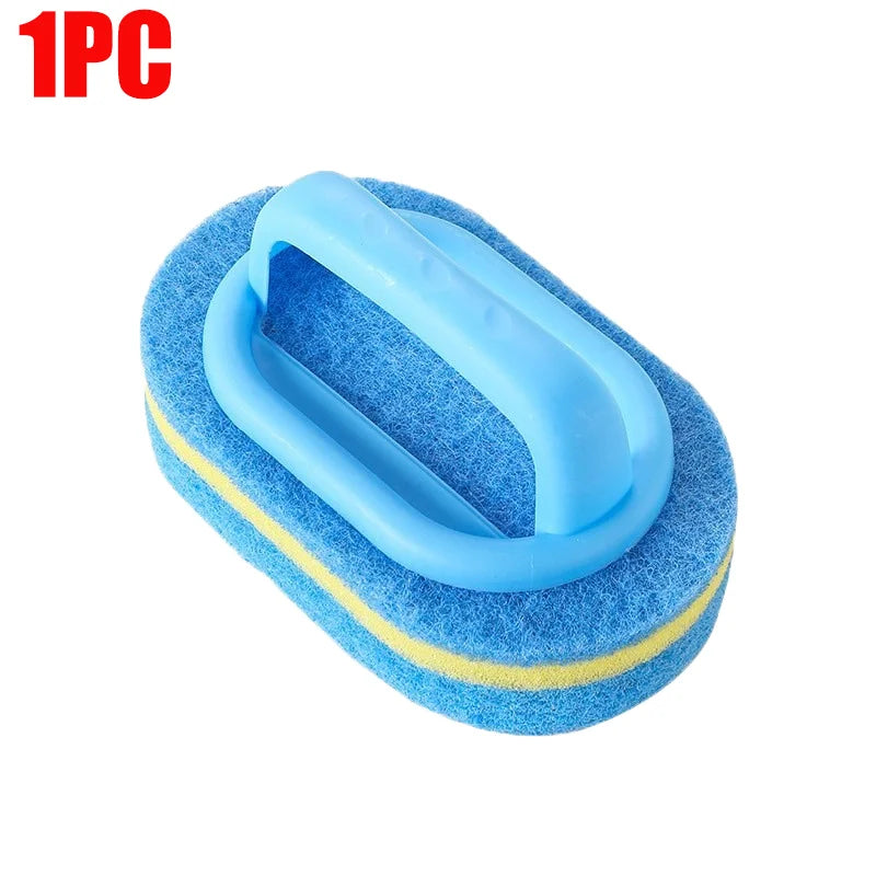 Household Cleaning Brush with Handle | Thick Sponge Scrub Brush for Kitchen & Bathroom | Bathtub Sink Floor & Wall Cleaning Tool | Reusable Scouring Brush