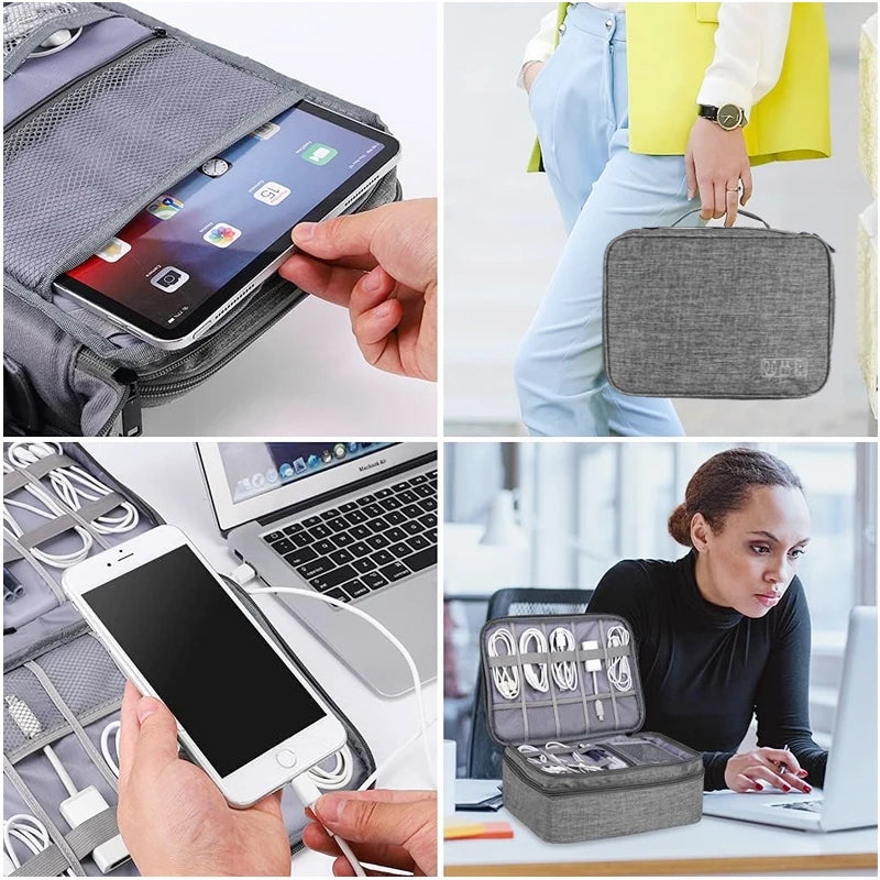 Travel Cable Organizer Bag | Waterproof Electronic Accessories Case for Chargers, USB Cables & Tech Storage