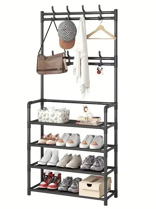 Coat Hanger with Shoe Rack | Entryway Hall Tree with Double Hooks for Jackets, Hats & Bags | Home Organization