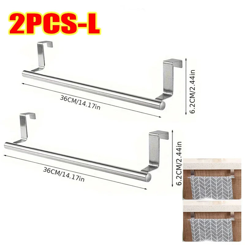 Stainless Steel Over Cabinet Towel Bar | No Drilling Kitchen & Bathroom Door Towel Holder | Hanging Organizer Rack | Bar Only. Towel NOT Included
