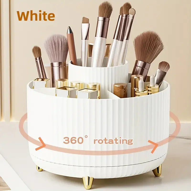 360° Rotating Makeup Organizer | Multi-Compartment Cosmetic Storage Holder | Vanity Organizer for Brushes & Skincare | Makeup, Brushes, and Accessories are NOT Included