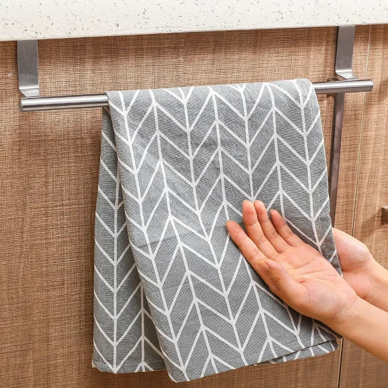 Stainless Steel Over Cabinet Towel Bar | Punch-Free Kitchen & Bathroom Door Towel Holder | Hanging Organizer Rack