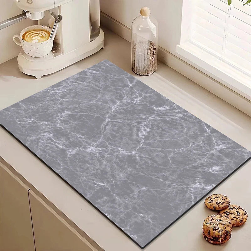 Luxury Marble Dish Drying Mat | Quick-Dry Coffee Maker & Countertop Drain Pad | Absorbent Kitchen Drying Mat