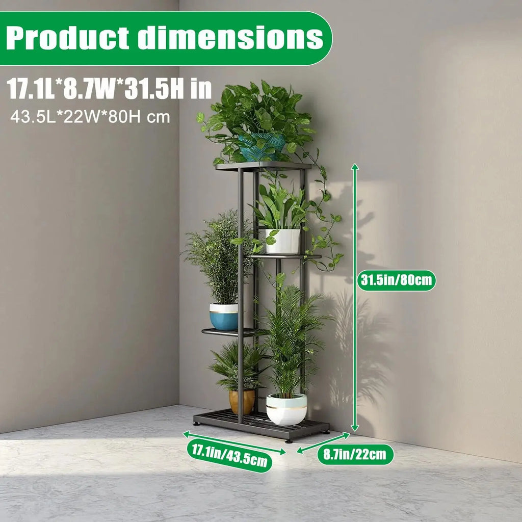 4-Tier Metal Plant Stand | Indoor & Outdoor Corner Plant Shelf for Patio, Balcony, Living Room & Garden