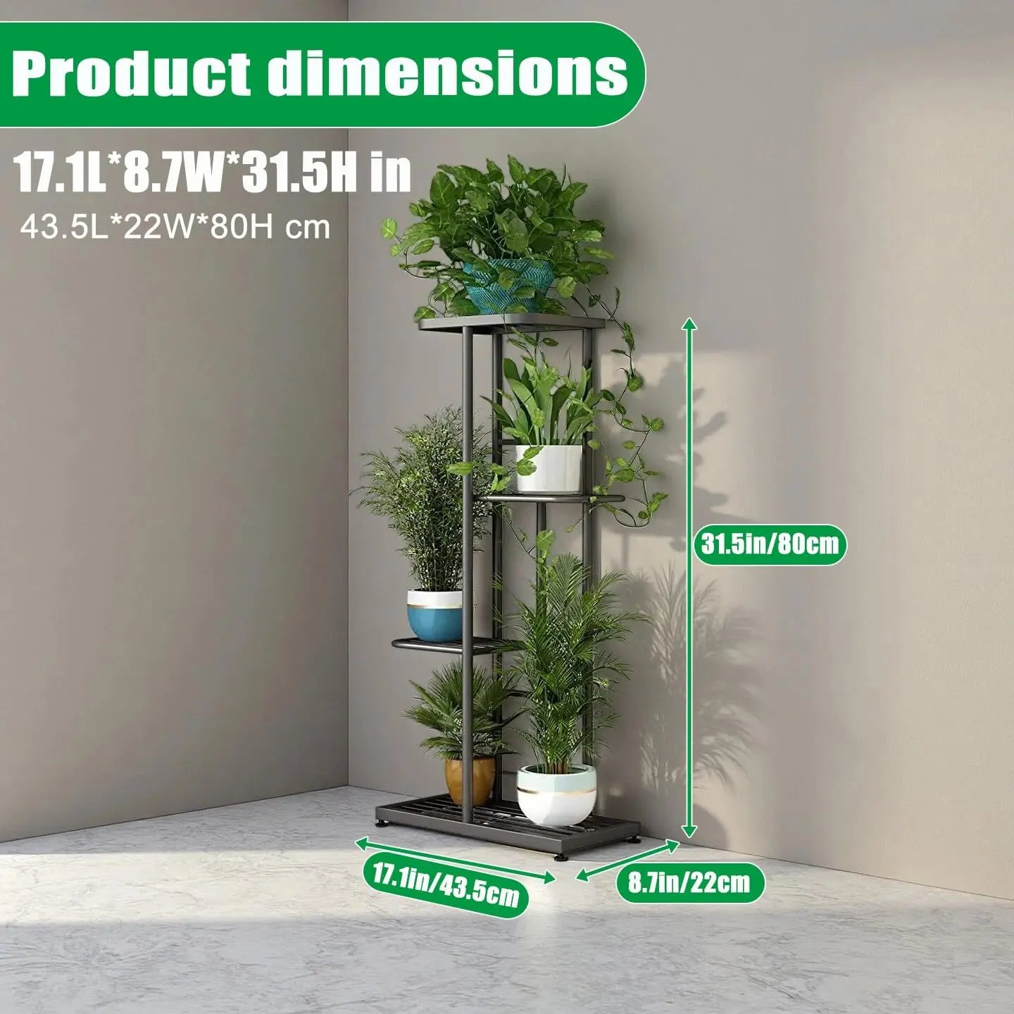 4-Tier Metal Plant Stand | Indoor & Outdoor Corner Plant Shelf for Patio, Balcony, Living Room & Garden