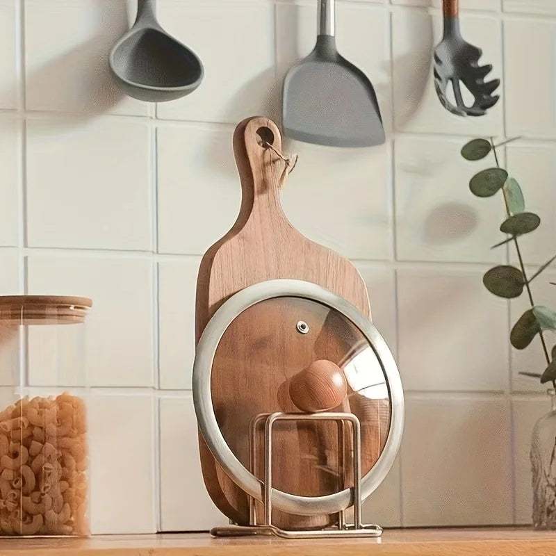 Stainless Steel Pot Lid & Cutting Board Organizer | Heavy-Duty Kitchen Counter Rack | Space-Saving Cookware Storage Holder
