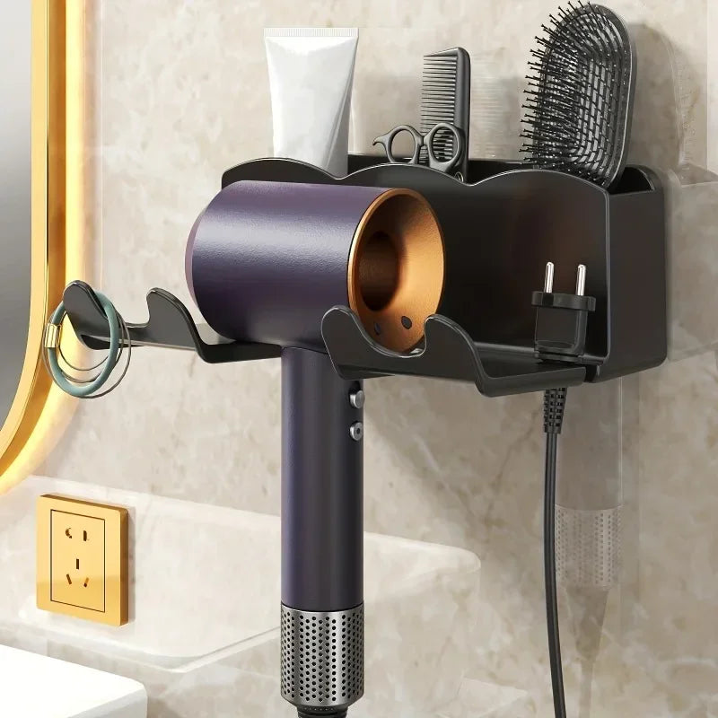 Wall Mounted Hair Dryer Organizer | No Drill Bathroom Storage Rack | Hair Dryer Holder