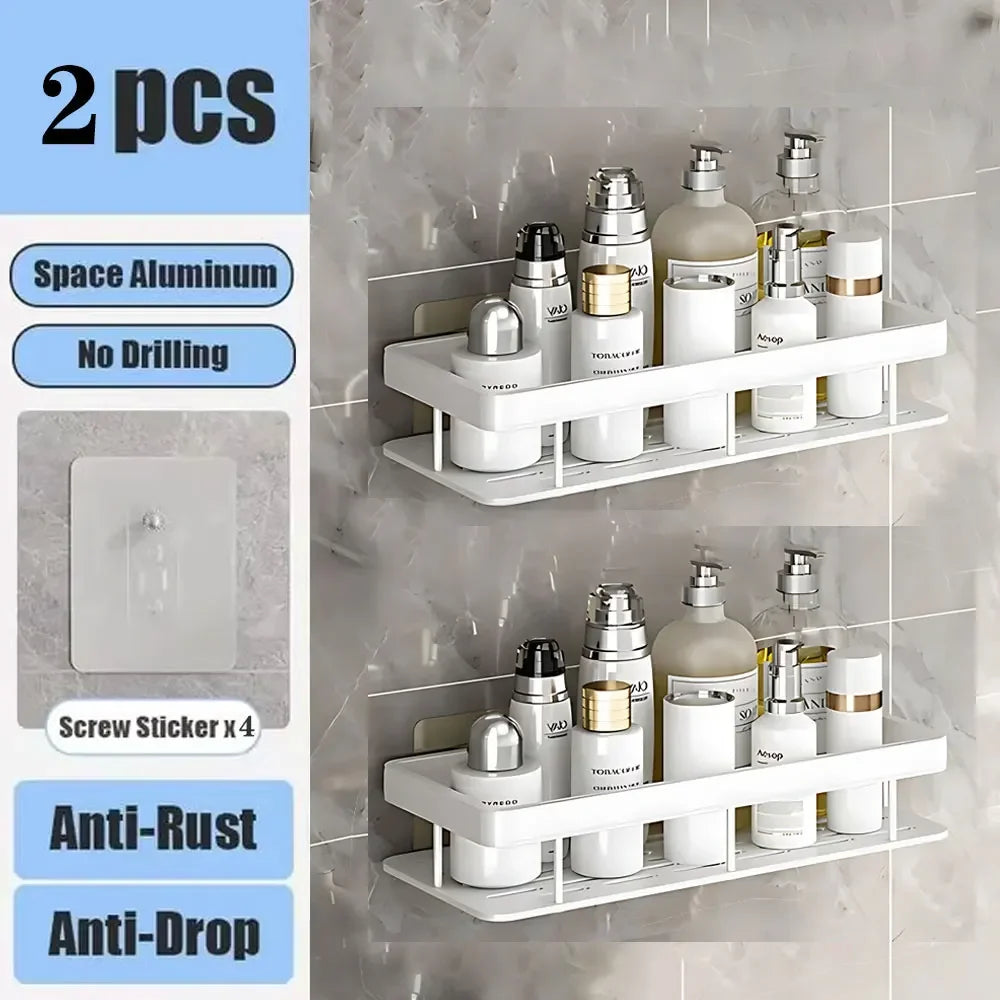 No Drill Bathroom Shelf | Wall Mounted Adhesive Bathroom Organizer for Shower and Wall