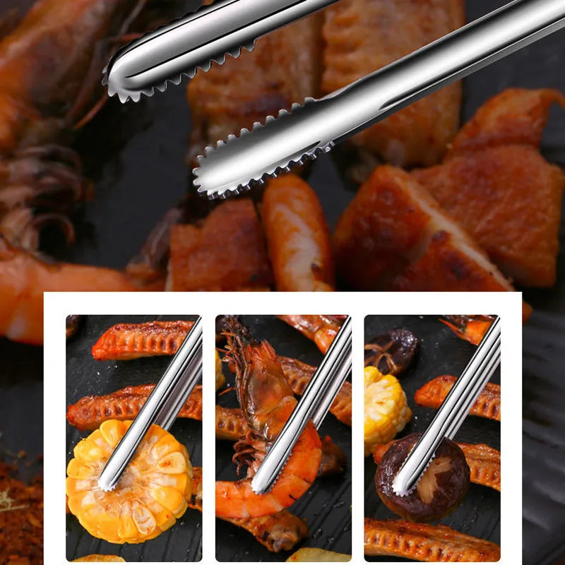 Stainless Steel Kitchen Tongs | Non-Slip BBQ Grill Cooking and Serving Tongs | Long-Handle Cooking Tongs | Food Serving & Grilling Utensil