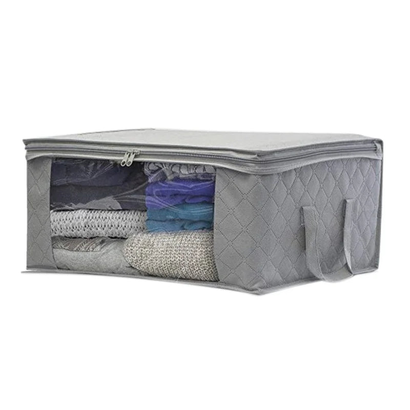 Large Foldable Storage Bin with Clear Window | Stackable Clothing & Blanket Organizer with Handles | Closet & Under Bed Storage