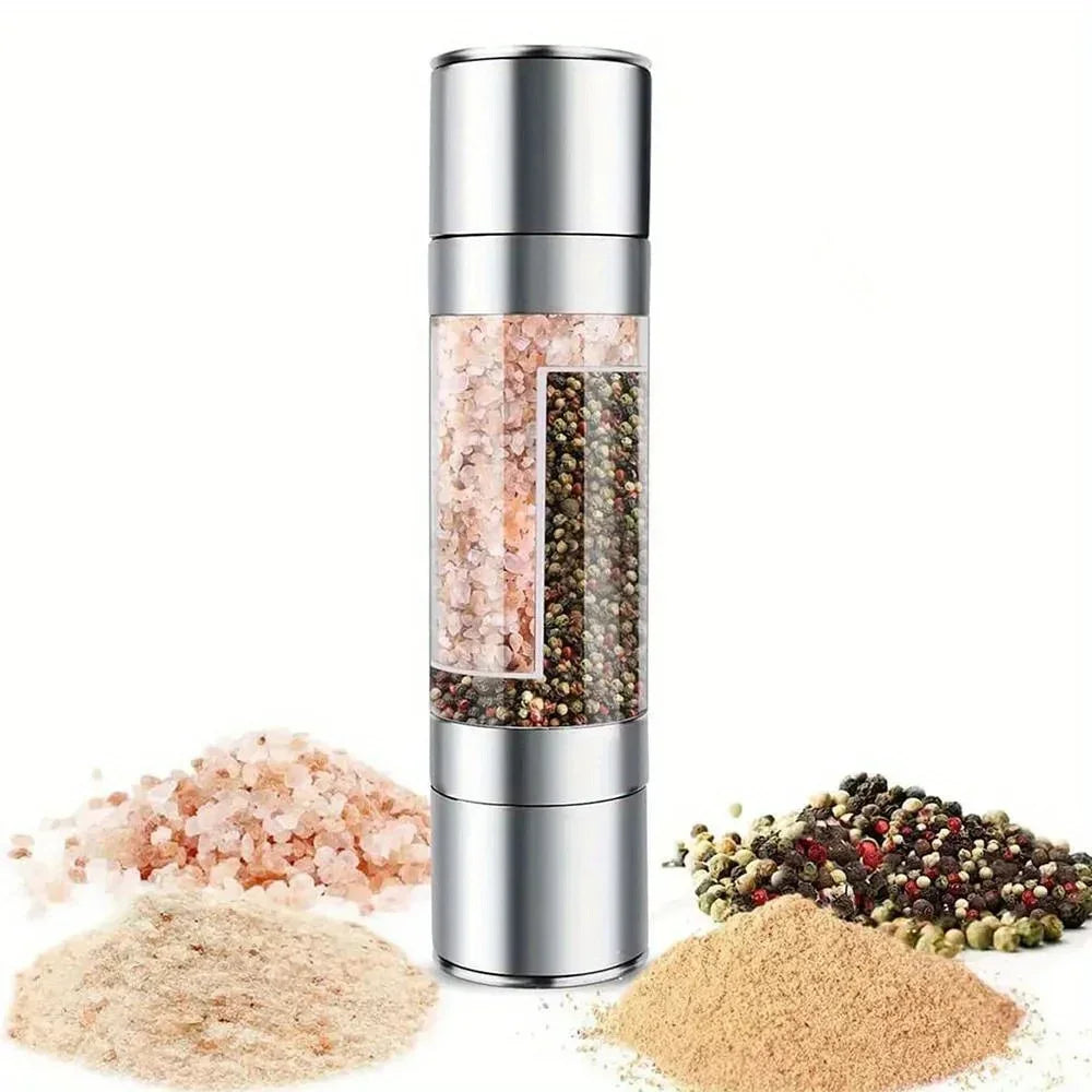 2-in-1 Salt & Pepper Grinder | Dual Chamber Manual Spice Mill with Adjustable Grinders | Stainless Steel Salt and Pepper Shaker | Kitchen Accessory
