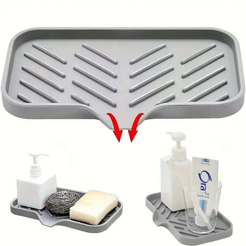 Soap and Sponge Holder | Kitchen and Bathroom Countertop Sink Drying Organizer Mat