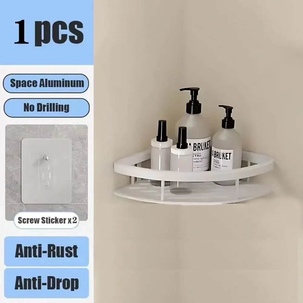 No Drill Bathroom Shelf | Wall Mounted Adhesive Bathroom Organizer for Shower and Wall