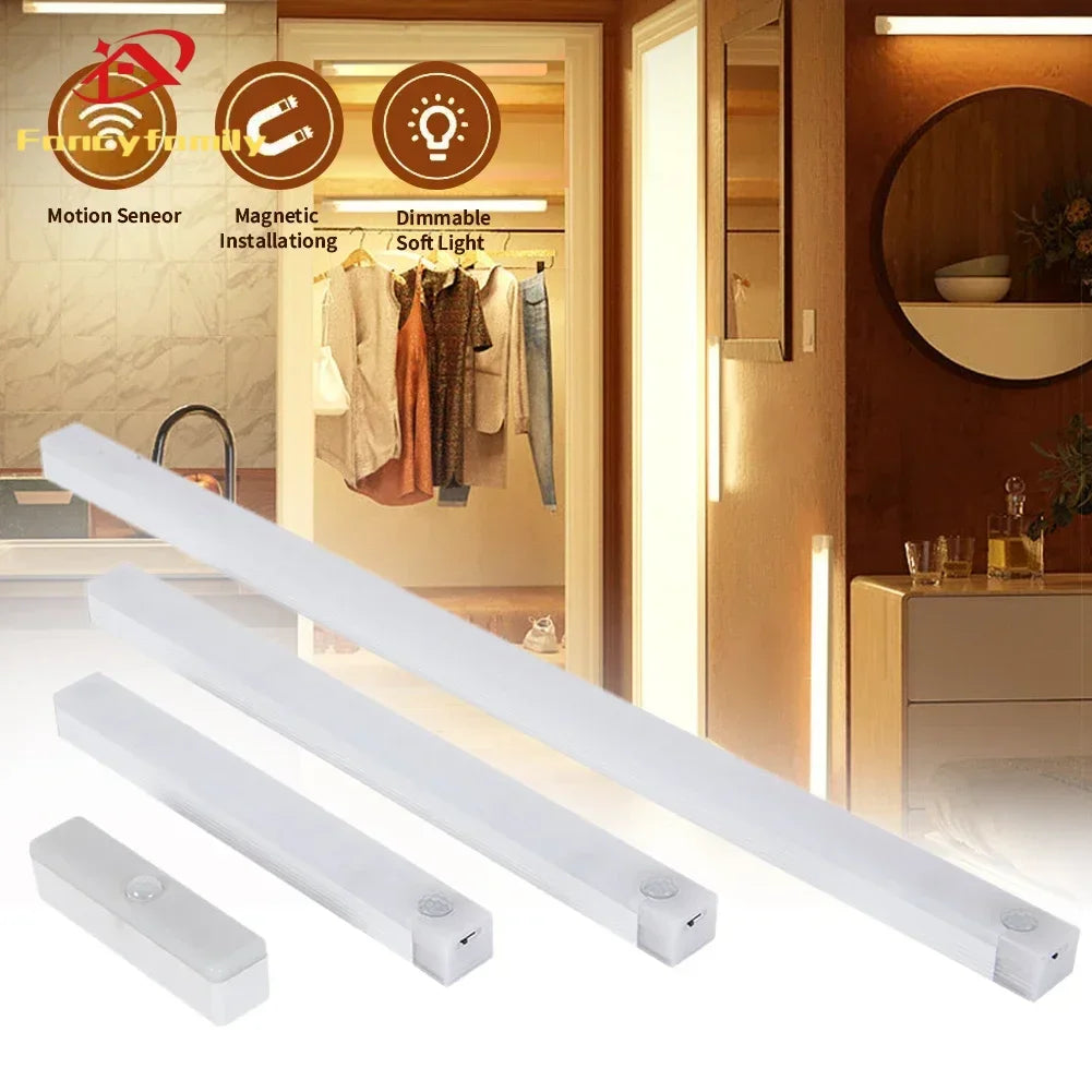 Rechargeable Motion Sensor LED Light Bar | USB Dimmable Under Cabinet Light | Wireless Closet, Stair & Kitchen Lighting